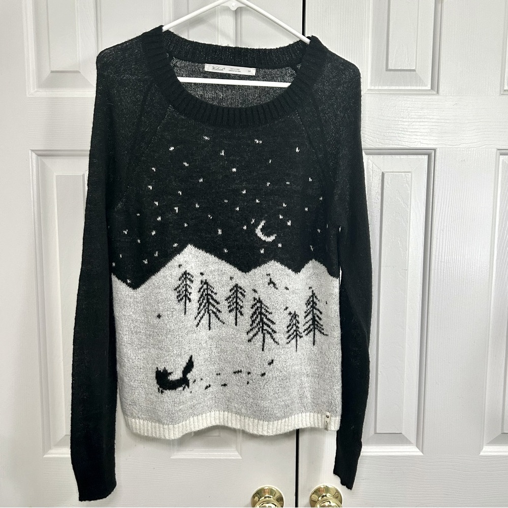 Woolrich Motif Mohair Wool Blend Crew Neck Fox & Forest Sweater Size Small